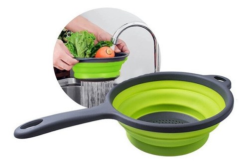 Escorredor Retrátil Silicone C/ Cabo Frutas Legumes Macarrão Cor Verde