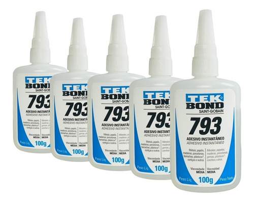 Kit 5 Cola Adesivo Instantâneo Tek Bond 793 100g