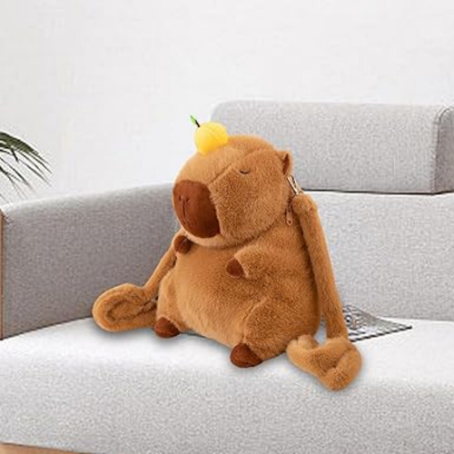 Mochila En Forma De Capibara Peluche Kawaii Calidad Premium Marrón Claro Liso