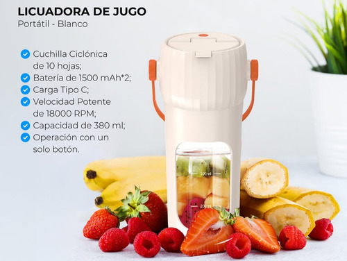 Mini Batidora Portátil Recargable A Usb De 380 Ml Blanco