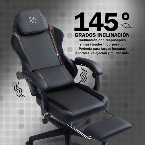 Silla Gamer Plus Ergonomica Masajeador Reposapies Nenotech Naranja Cuero Sintético
