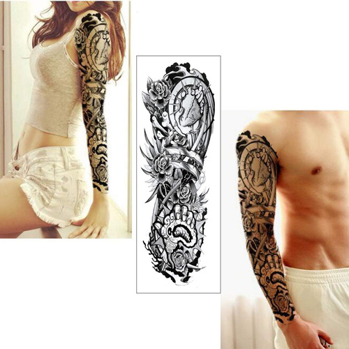 Ss Tatuaje Temporal Mangas 8 Hojas Grande Falso Negro Brazo