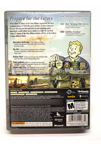 Fallout 3 (game Of Year Edition) Xbox 360 (Usado)