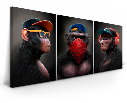 Quadro Decorativo Os 3 Macacos Sabios 180x90 Cm Gangster