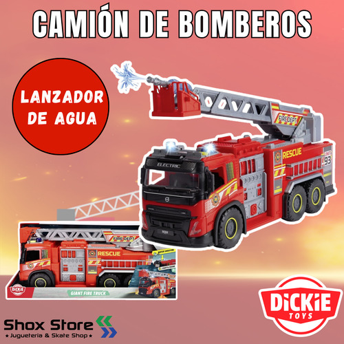Camion Bomberos Gigante Dickie Toys Lanzador Agua Luz Sonido