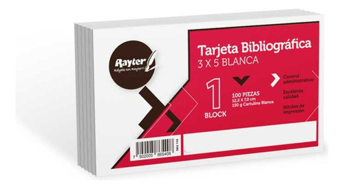 Paquete 100 Ficha Tarjetas Bibliograficas Rayter (12x7) 150g