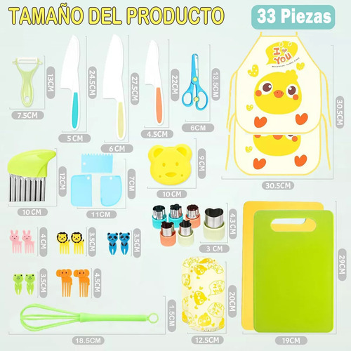 Juego De 33 Cuchillos Seguros Para Cocinar Para Niños