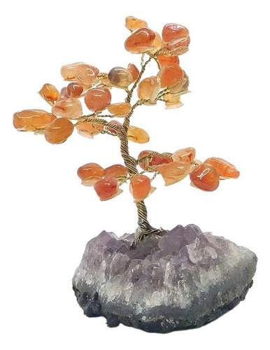 Árbol de ágata de cornalina con base de amatista, 10 cm