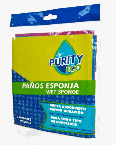 Pack  5 Paquetes De Paño Esponja  (3 Unidades) Purity Eco