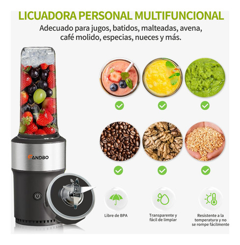 Fandbo Licuadora portátil 1.2l Con 2 Tazas Portátiles 6 Cuchillas 400w Con 20000 Rpm/min De Mano Rápido Y Eficiente