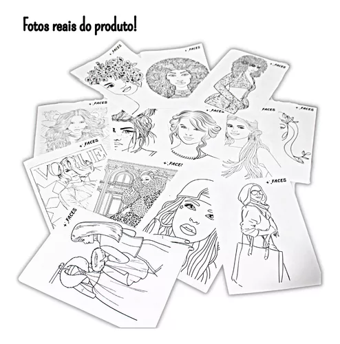 Kit 50 Desenhos p/ Colorir Adulto Faces Folha A4 - Infinity