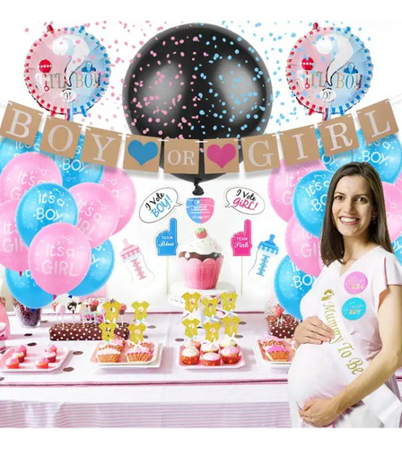 Kit Decoracion Globos Revelacion Sexo Bebe 93 Piezas