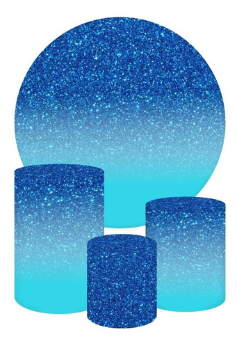 Painel Redondo 1.50 + Trio Cilindros Sublimados Azul Glitter