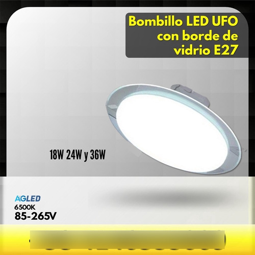 Bombillo Led Tipo Ufo Con Borde De Vidrio 24w E27 6500k