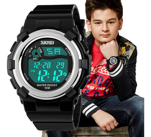 Reloj deportivo digital Skmei 1161, negro original, color del bisel: plateado