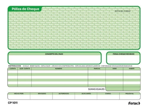 Poliza De Cheque Pc Form 1/2 Oficio Intercarbon C/25 Jueg