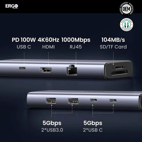 Hub Ugreen 9en1 Usb-c Multipuerto 5gbps Pd-100w 4k 2c Pc Mac