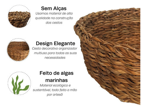 Juego de 3 cestas de paja natural, cestas de mimbre, color guaraní