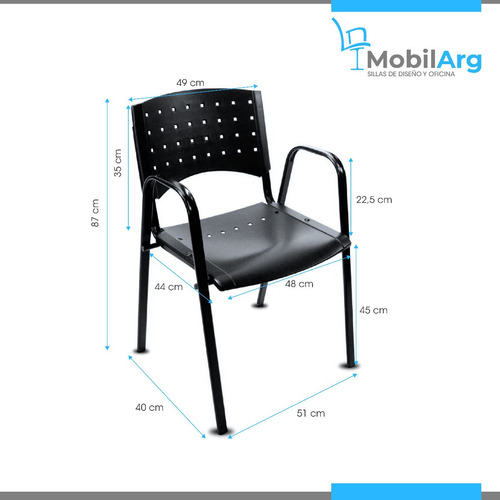Imagen 3 de 6 de Silla Fija Oficina Apilable Plastica C/ Brazo Caño Reforzado Pintada Negro C/ Garantia Fabrica Mobilarg