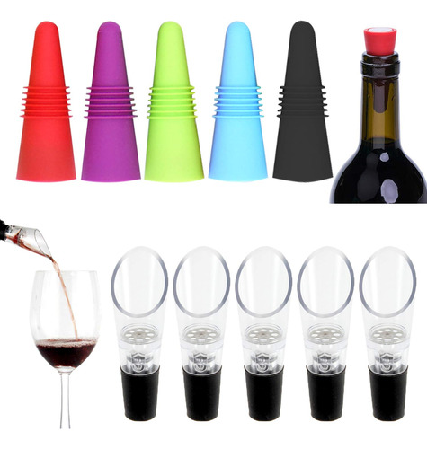 Obsgumu Tapon Vino 5 Color Vertedor S Aireacion Premium Como