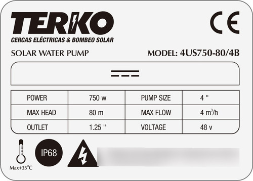 Kit Bomba Sumergible Agua Solar Terko 3400 L/h 80mt