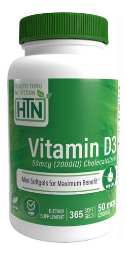 Health Thru Nutrition Vitamina D3 Cpsulas Blandas, 2000iu (p