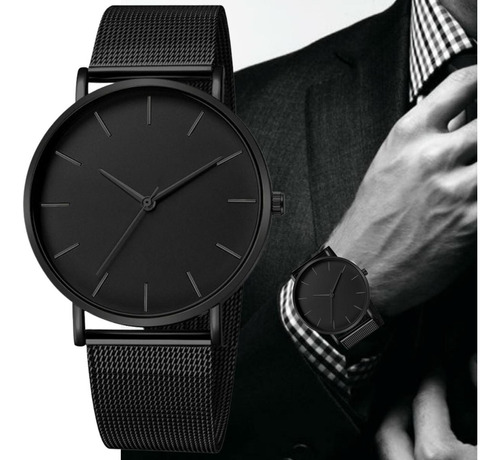Relógio Masculino Ultrafino Infinity Black Quartz Malha Aço