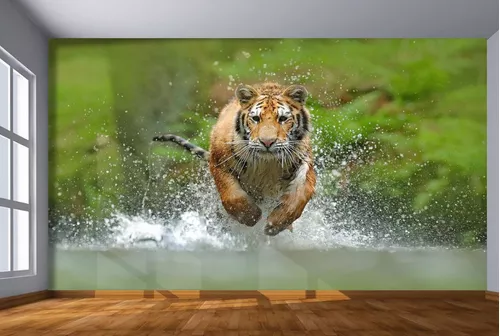 Papel De Parede Animais Tigre Correndo Rio 3D Anm237 com o Melhor Preço é  no Zoom