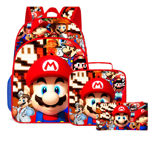 3pcs/set Super Mario Mochila Escolar Lonchera Lápices Bolsa Para Estudiantes Y Niños