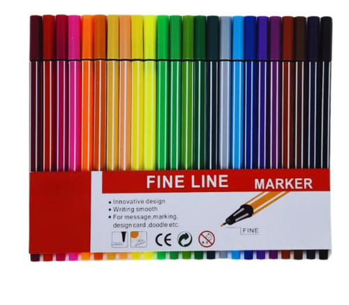 Kit Caneta Fine Line Cores Ponta Fina 0.4mm Tinta Kit 24 Cores Corpo Colorido