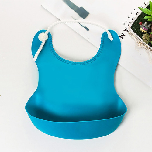 Babero De Silicona 3d Para Bebé 1-3a Impermeable Y Ajustable Color Liso Azul Acero 1-3 Años