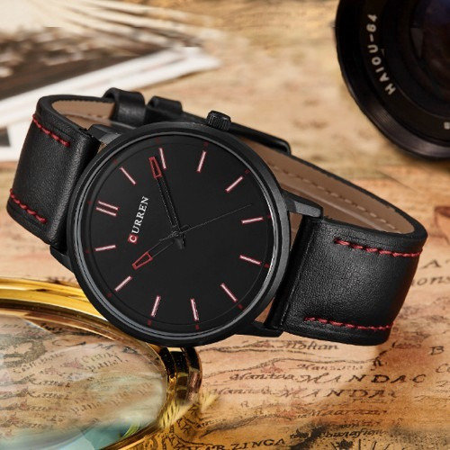 Relogio Masculino Couro Original Curren 8233 Preto Casual Esportivo + Brinde