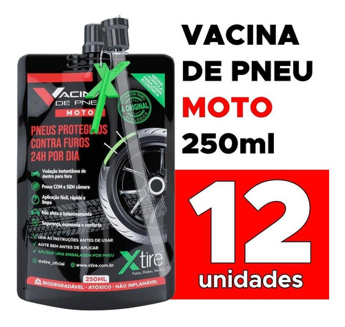 Vacina De Pneu Moto Pouch 250ml - 12 Unidades