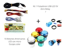 Comprar Kit-pulsador Usb Arcade 1 Player 5v+10 Botones Led Con Micro