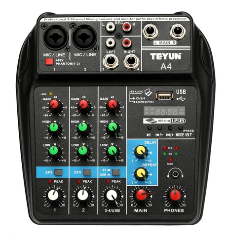 Mezcladora Mixer Teyun A4 4 Canales Bluetooth Usb 