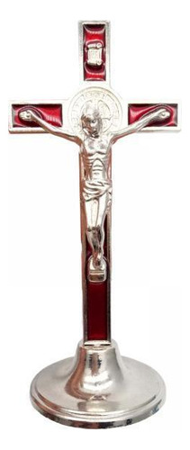 2 Escultura De Crucifixo De Pé Com Mesa Base De Metal Jesus