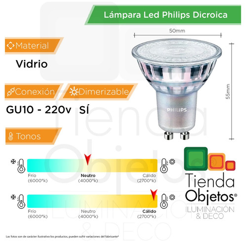 Imagen 2 de 10 de Pack X 4 Lampara Led Philips Dicroica 4.3w Gu10 Dimerizable
