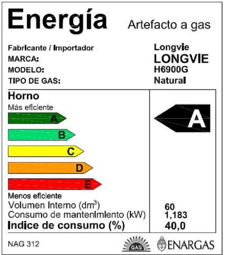 Imagen 2 de 2 de Horno A Gas Touch Longvie H6900g Grill Eléctrico De Empotrar