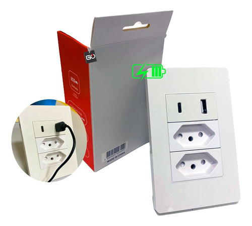 Kit 4 Tomadas De Parede Bivolt Com Entrada Tipo-c E Usb 5v Cor Branco