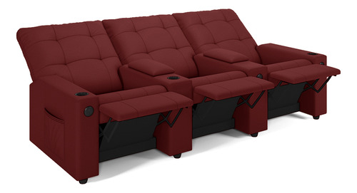 Poltrona Reclinável Para Cinema Parma 3l Baú Usb Pu Cor Vermelho