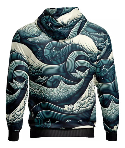 Imagen 4 de 4 de Buzo Hoodie Ballenas En Un Mar Turbulento