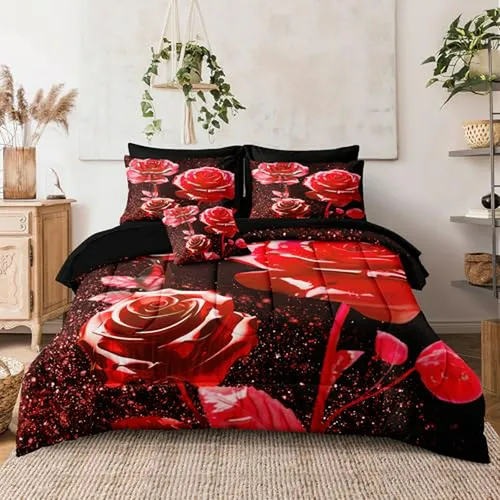 comprar Juego De Ropa De Cama King Size 8 Pcs Flores Rojas Amor