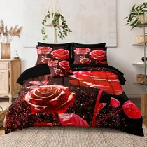 Comprar Juego De Ropa De Cama King Size 8 Pcs Flores Rojas Amor