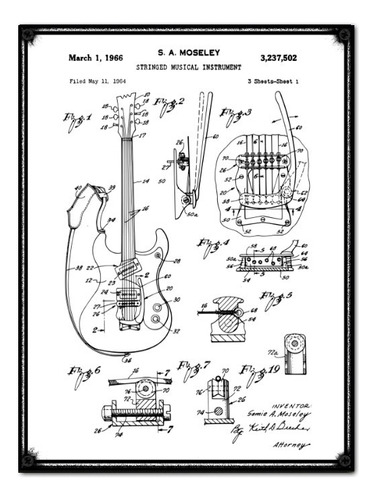 #780 - Cuadro Vintage / Plano Guitarra Moseley No Chapa