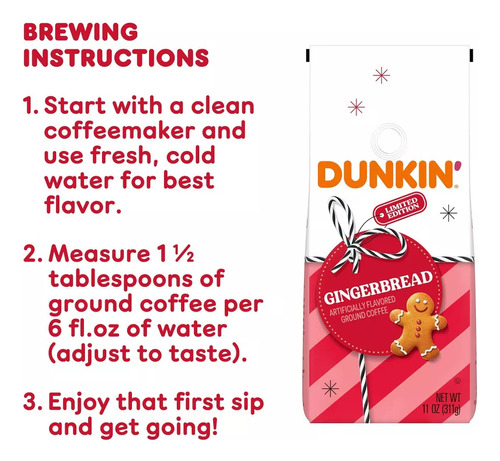 Café Molido Dunkin' Gingerbread Galleta Jengibre Navidad Imp