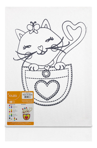 Tela De Pintura Desenhada Riscada 16x22 Gatinha Souza