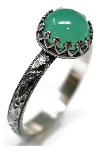 Anillo De Crisoprasa De 8mm Corona De Flor Simétrica V...