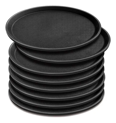Set De 2 Bandejas De Mozo Redonda Antideslizante Para Servir Bar Restaurante Para Servicio De Camarero Mozo Alta Calidad Everest
