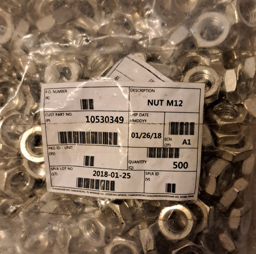 500 Piezas Tuerca Hexagonal M12 De Acero Inoxidable