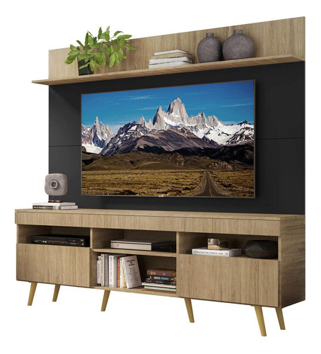 Rack Retrô Com Painel Tv 65  Madri Multimóveis V3371 Rust Cor Rustic/Preto/Natural